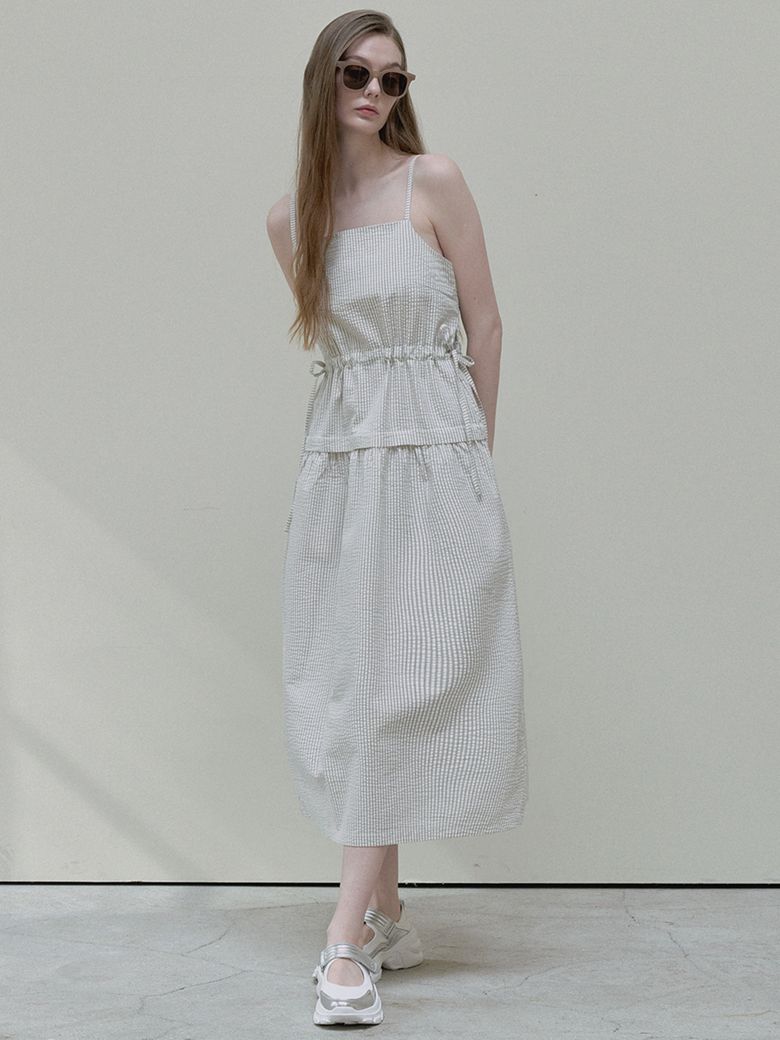 Stripe Washing Sleeveless Dress - cream