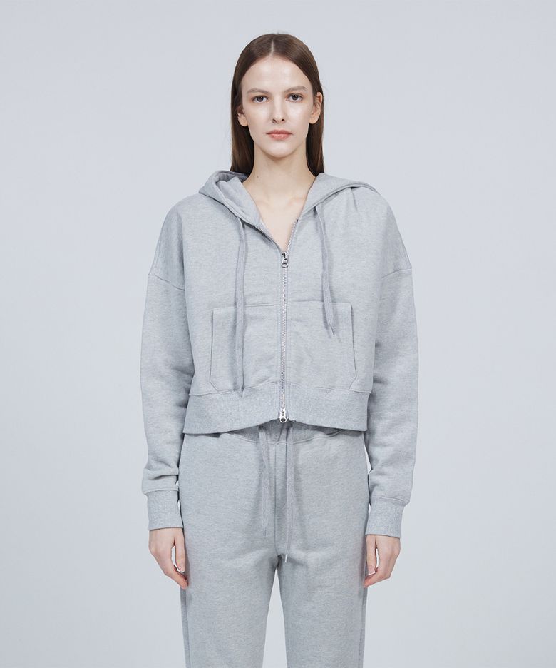 [ESSENTIAL] Signature label crop hooded zip-up