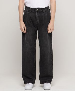 투턱 트렌디 와이드 데님팬츠[흑청]