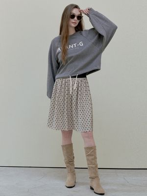 Dot Velvet Midi Skirt - beige