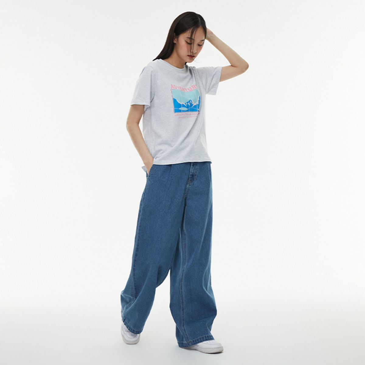 랩(LAP) 원턱 롱 와이드 데님 팬츠AQ1DP264