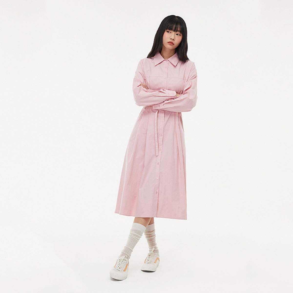 랩(LAP) 벨티드 핏앤플레어 셔츠원피스 AQ1WO269