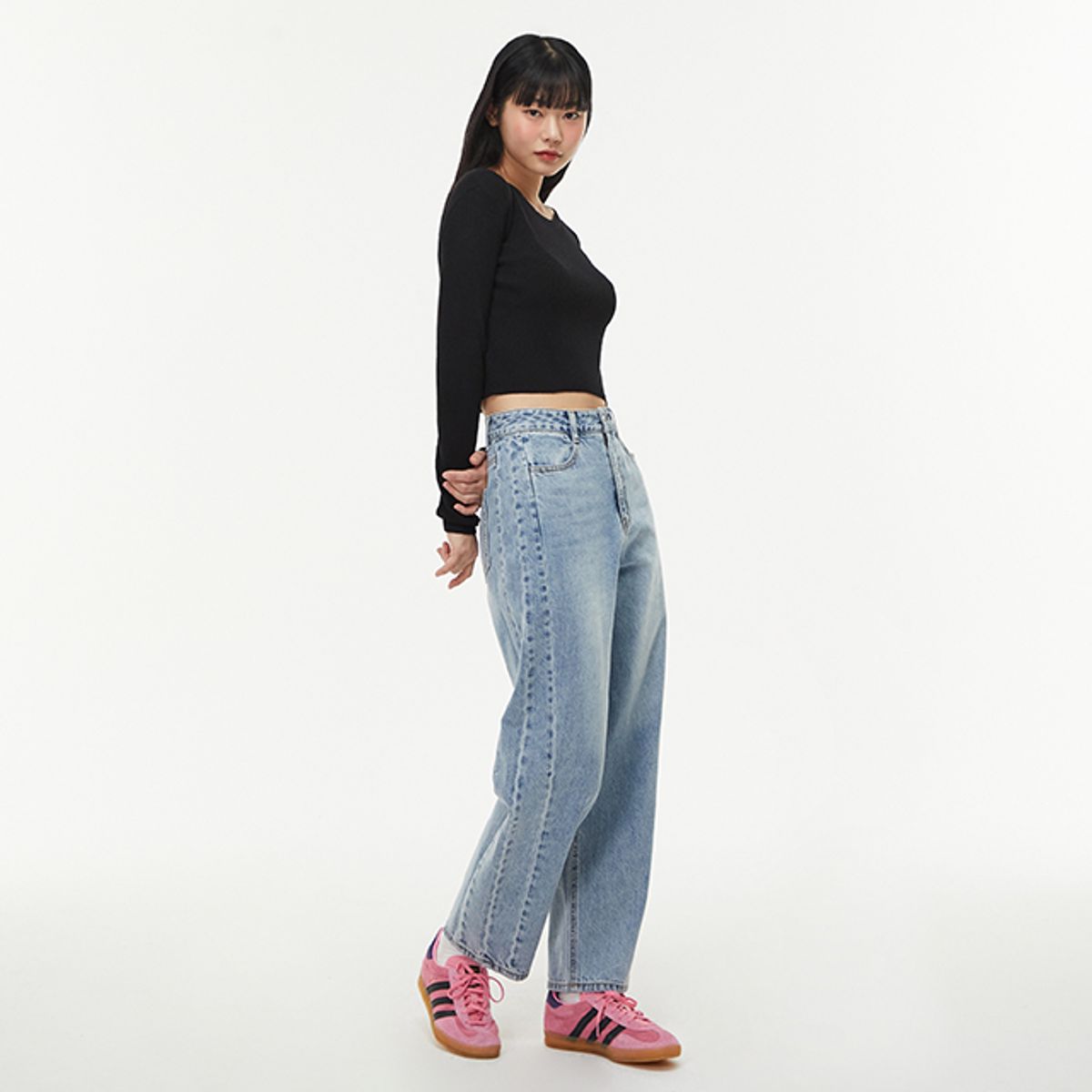 랩(LAP) 사이드절개 슬림 배기 데님 팬츠 AQ1DP260