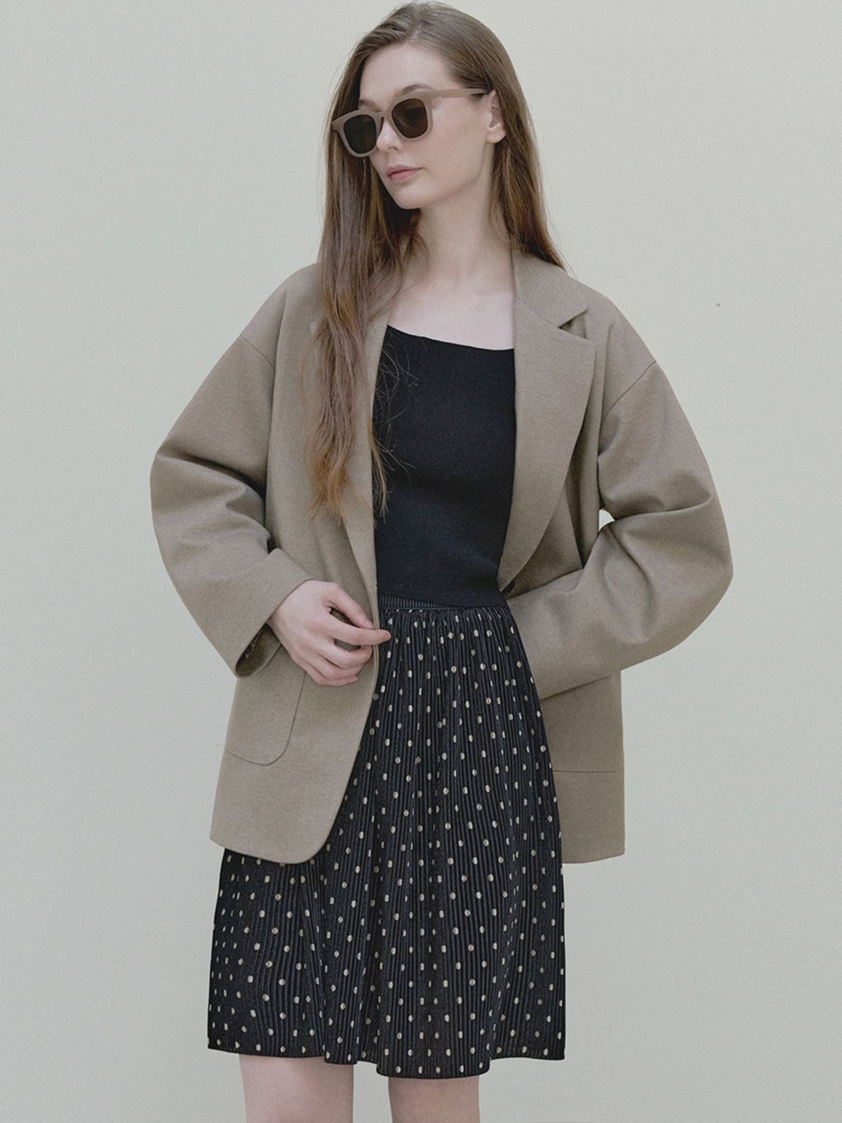 아방(AVANT-G) Dot Velvet Midi Skirt - black