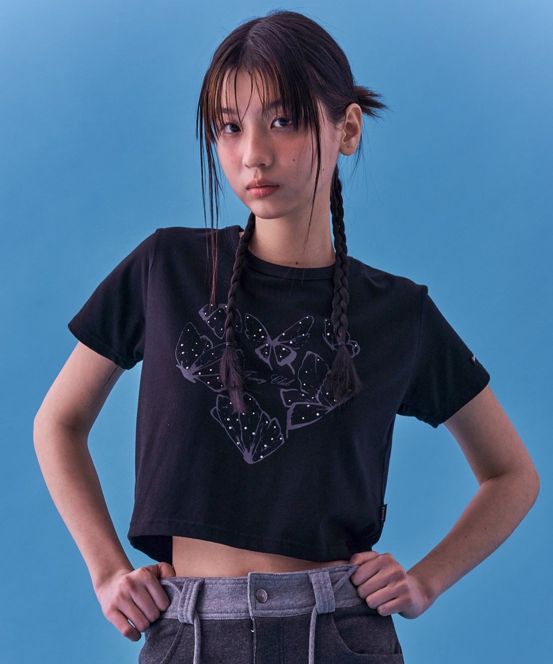 ☆NASTY FANCY CLUB☆ NF Heart Butterfly Crop TeeBLACKF24QB36 MUSINSA | FANCY CLUB [NF] Heart Butterfly Crop T-shirt_(