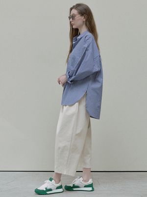 Crop Cotton Banding Pants - oatmeal