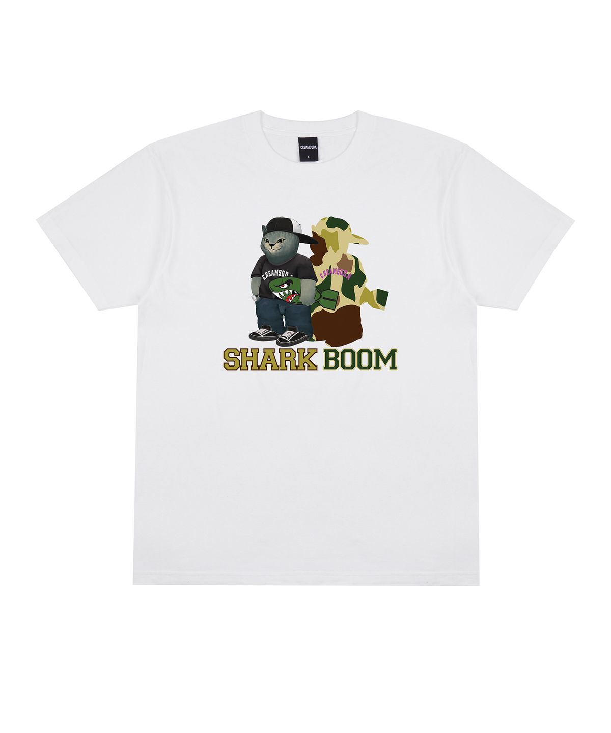 크림소다랩(CREAM SODA LAB) 샤크 붐 그레이 카모 반팔티 화이트 그린