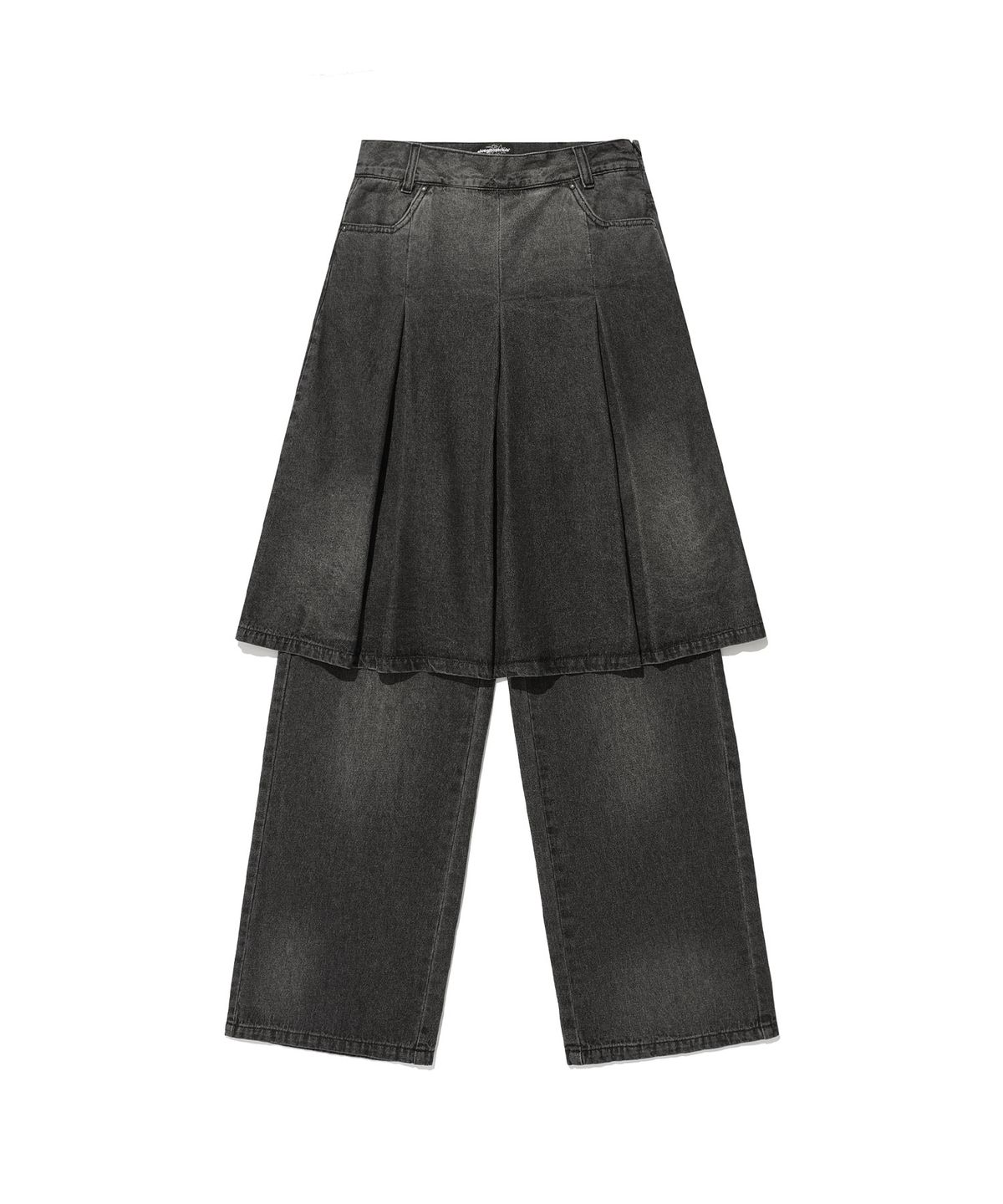 나이스고스트클럽(NICEGHOSTCLUB) DENIM PLEATS LAYERED SKIRT PANTS_BLACK(NG2ESUD190A)