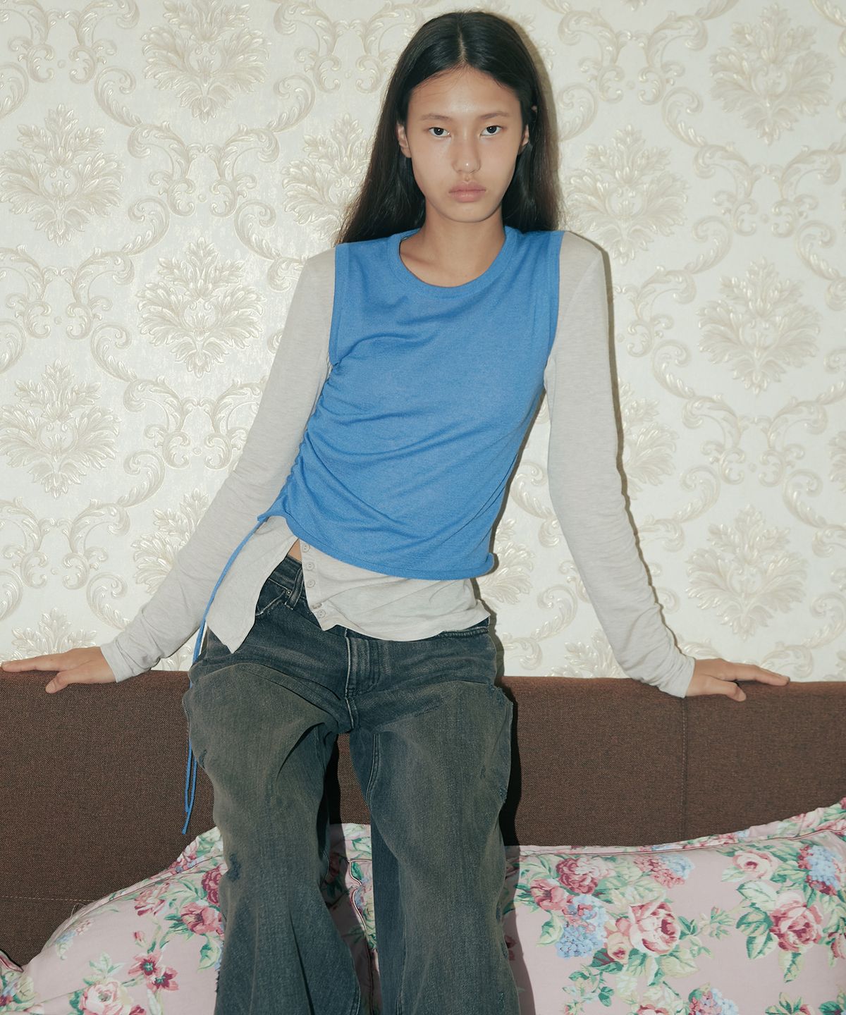 엔오르(EN OR) DRAWSTRING SHIRRING TOP - BLUE