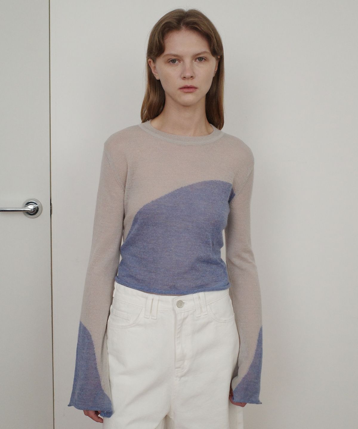 엔오르(EN OR) TWO TONE DRAWSTRING CROP TOP - GREY
