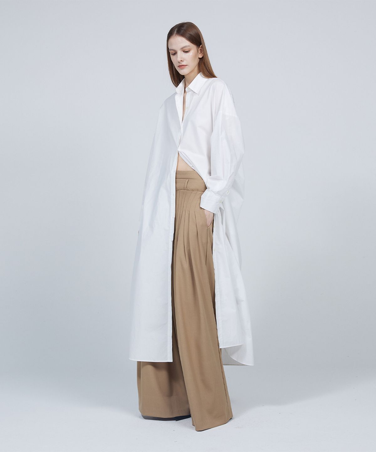 므아므(MMAM) [ESSENTIAL] Maxi pin tuck shirt dress