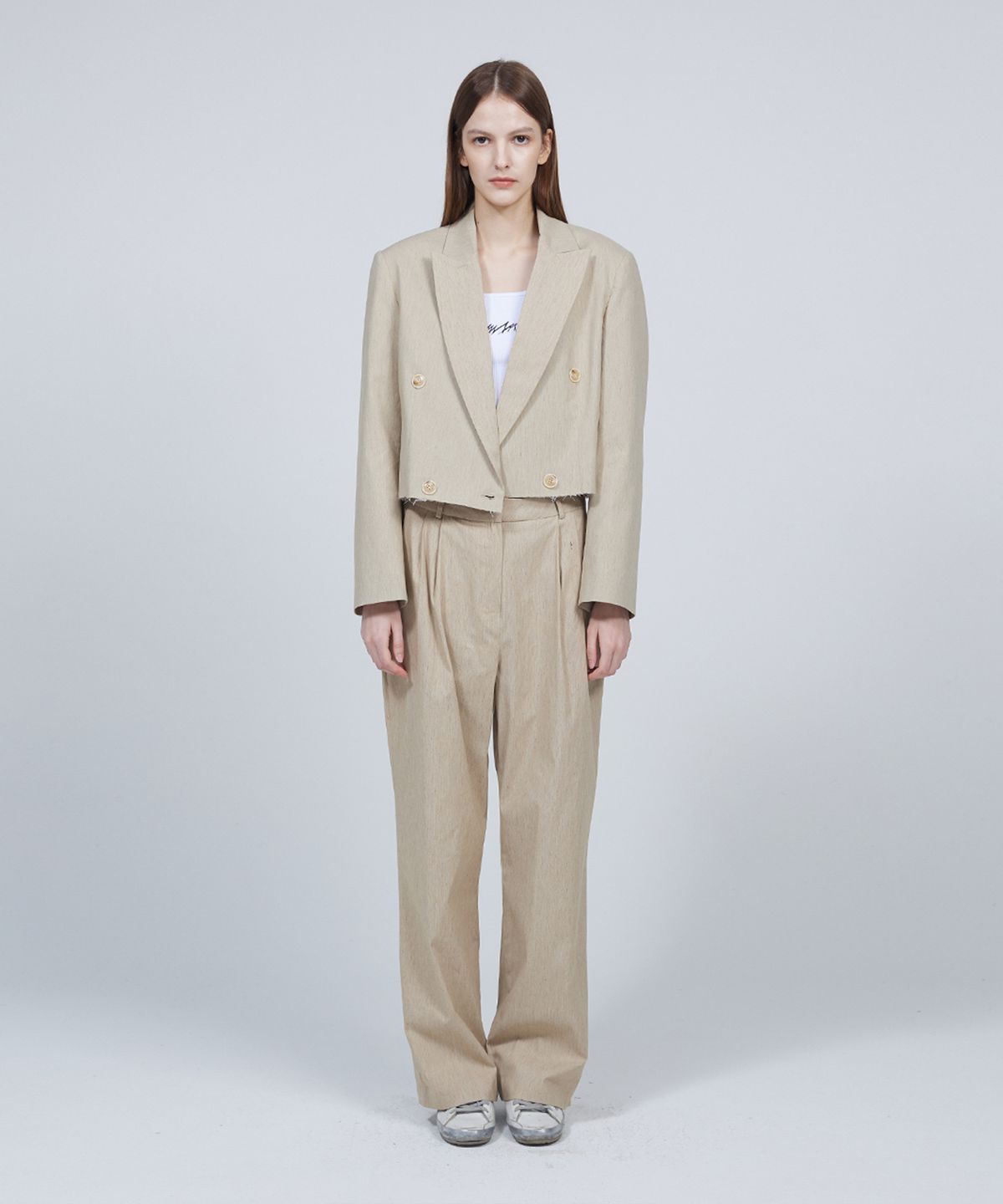 므아므(MMAM) [ESSENTIAL] Linen signature pin tuck slacks