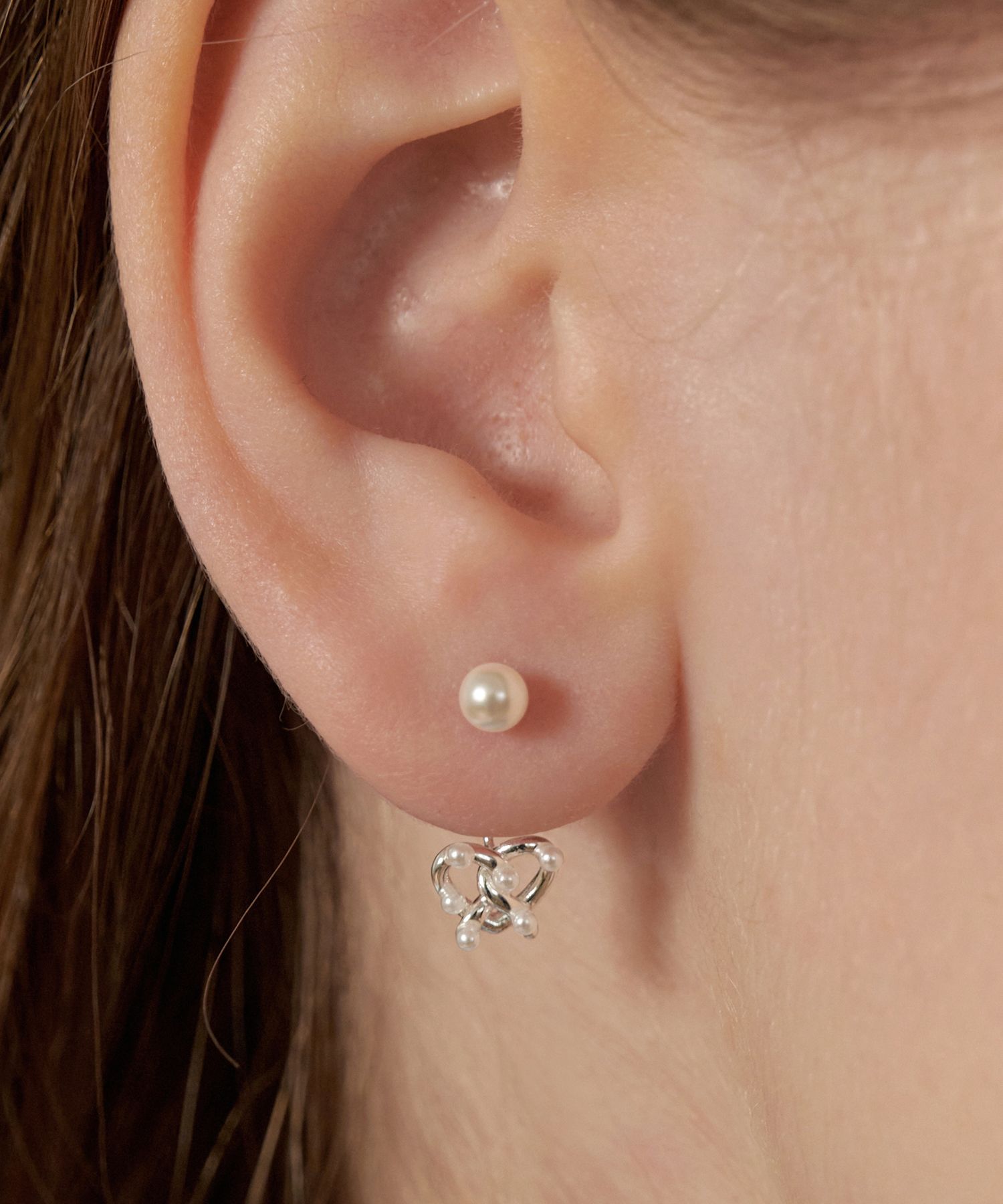 MUSINSA | TATIANA (Silver 925) Pearl Prezle Heart Ear Jacket