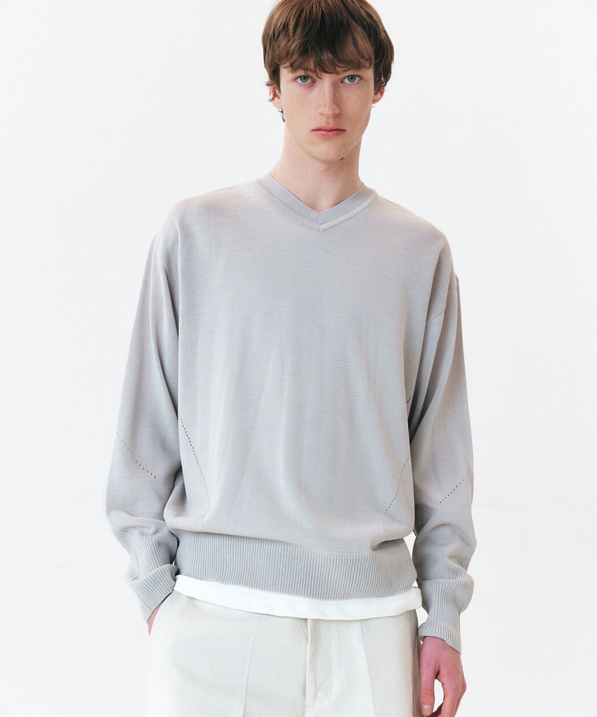 윈더(WINDER) MODIFIED SHEER KNIT SWEATER - SAGE GREY