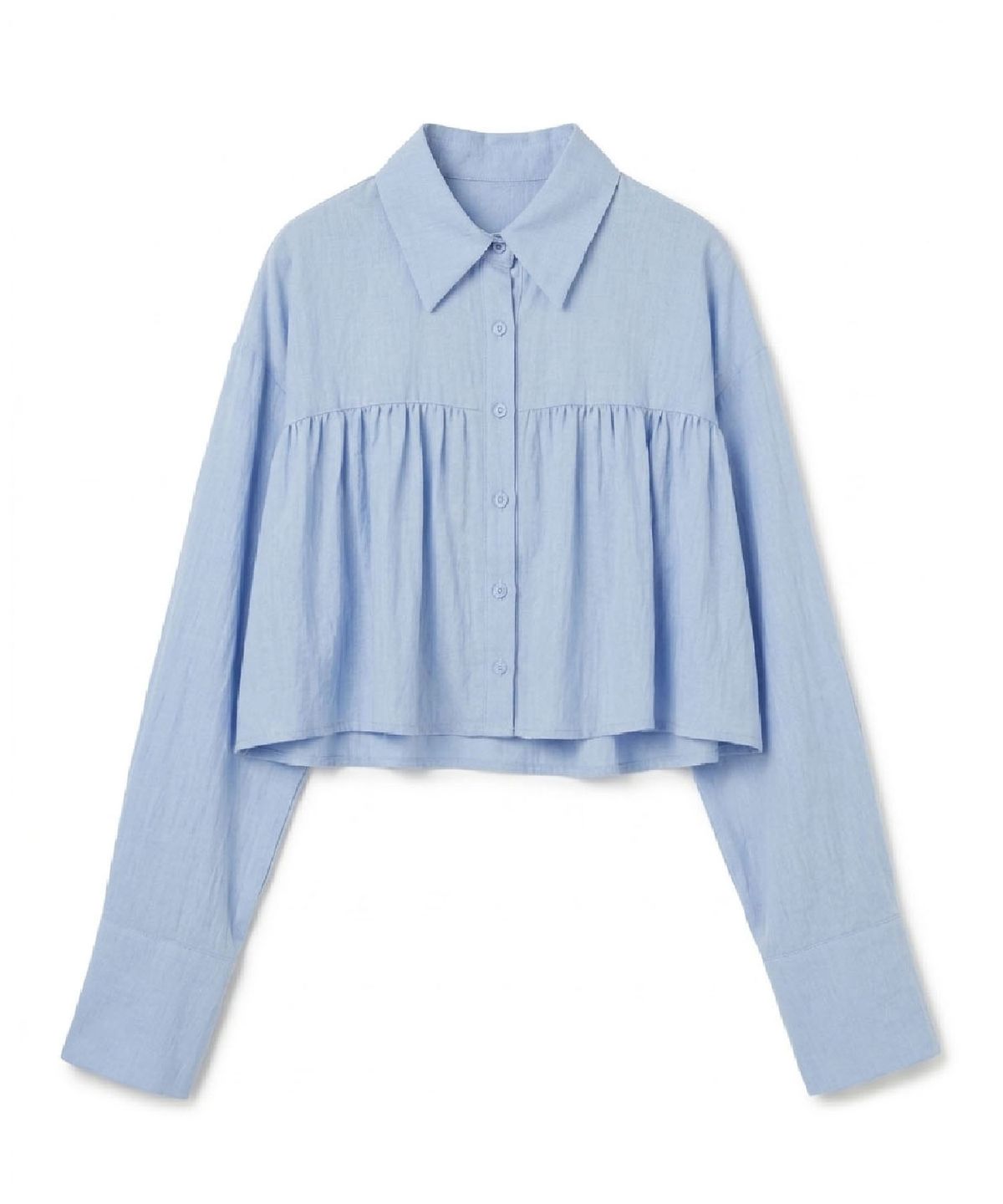 무아르모아(MOIREMOA) Shirring Layered Blouse-Blue