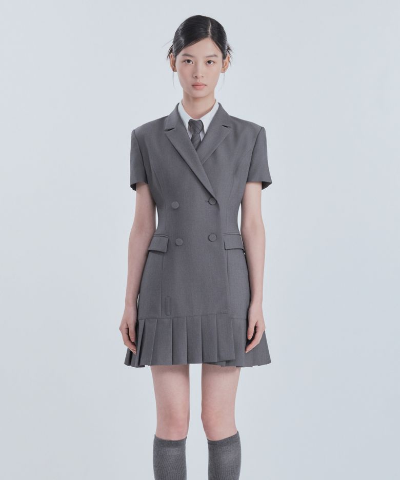 [기장 선택] Jenn Pleated Half-Sleeve Suit Jacket Dress - Grey