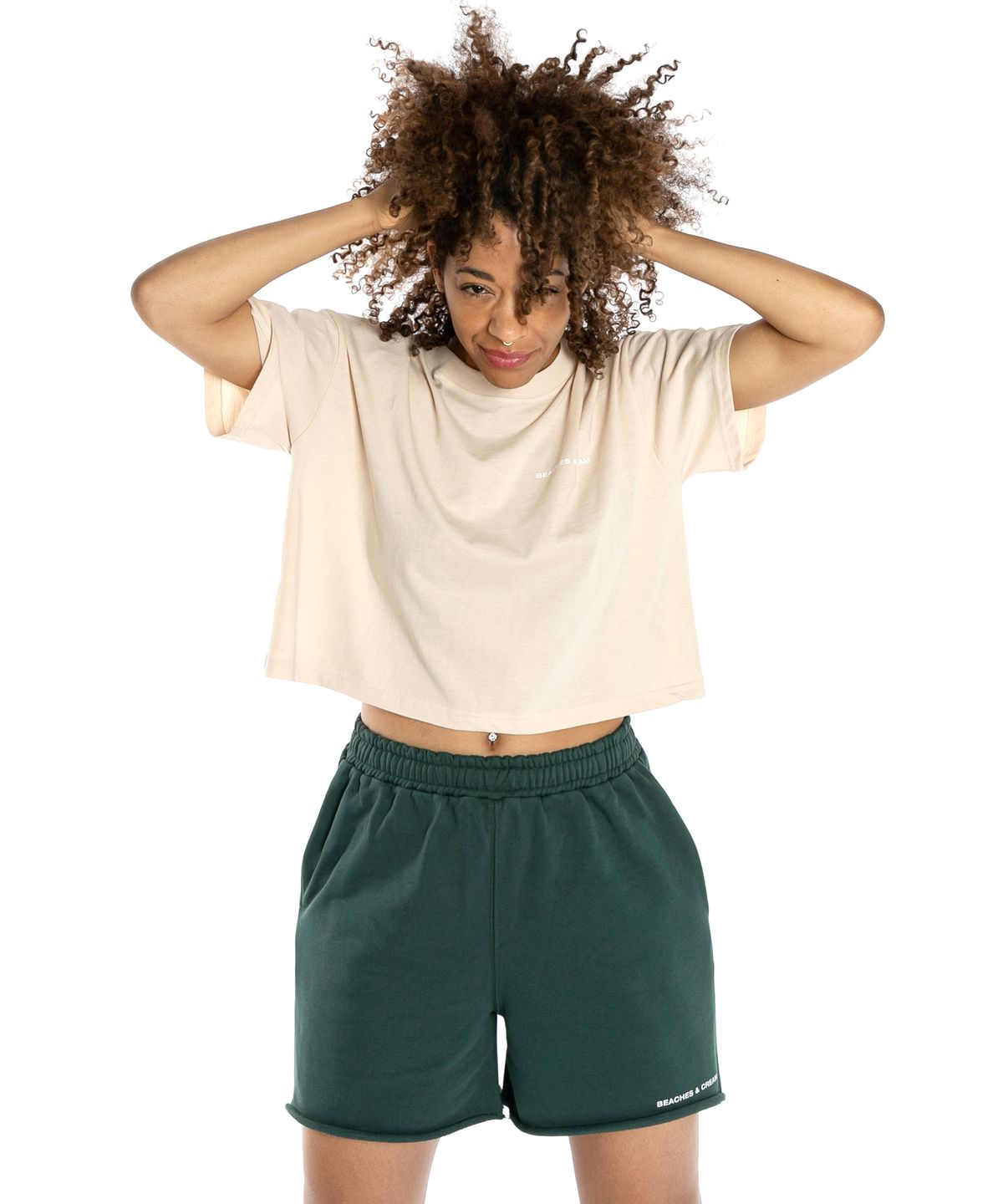 비치스앤크림(BEACHESANDCREAM) [CROP FIT]SIMPLE LOGO SHORT SLEEVES-SAND BEIGE