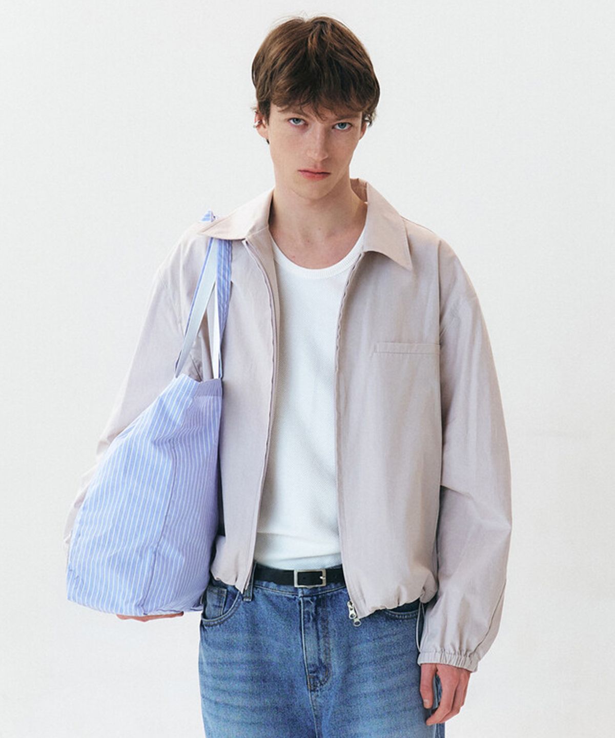 윈더(WINDER) CONCEAL-ZIP COTTON BLOUSON - LIGHT GREY