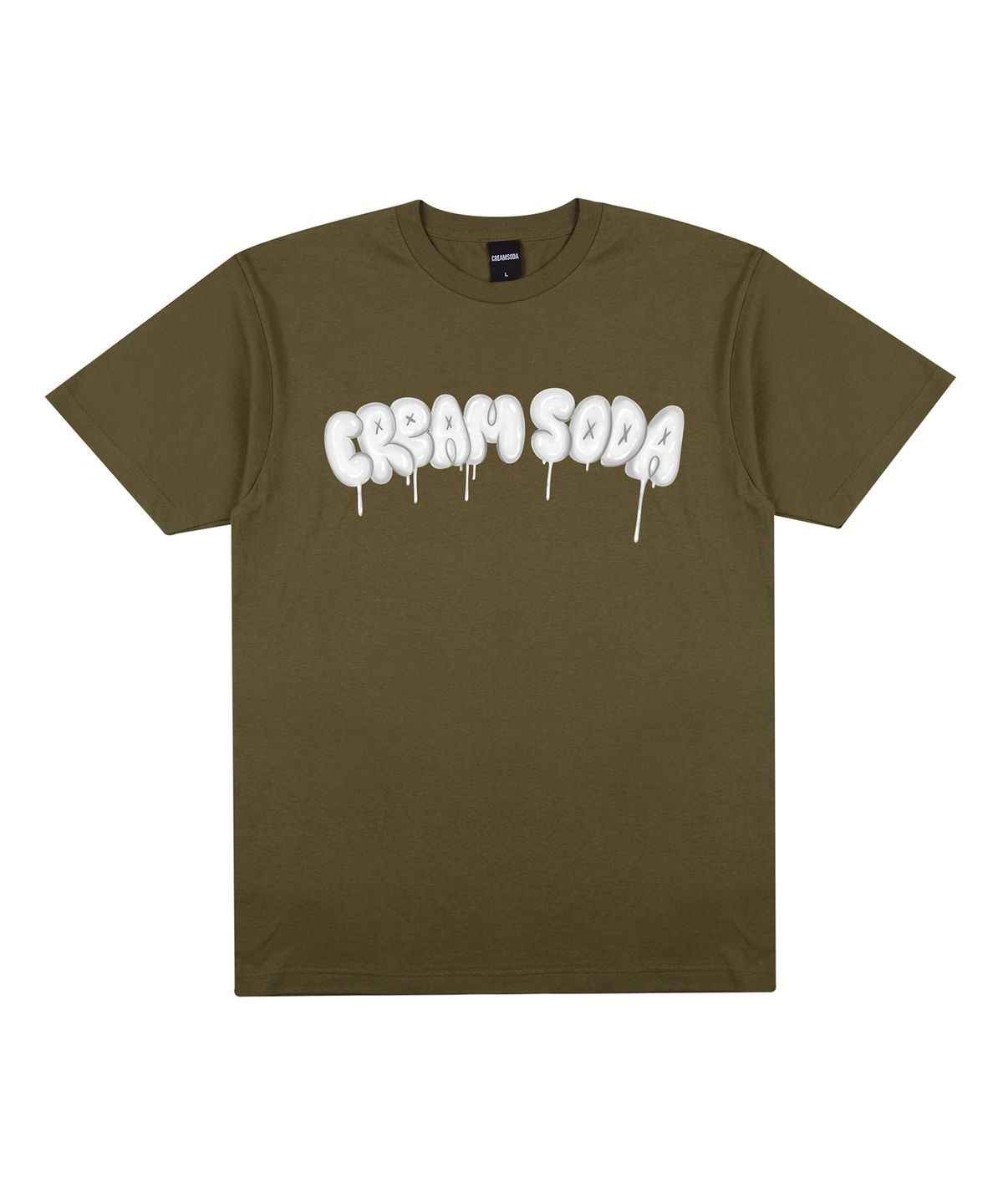 크림소다랩(CREAM SODA LAB) 씨알에스디엘 벌룬 로고 그래픽 반팔 티셔츠 올리브 화이트