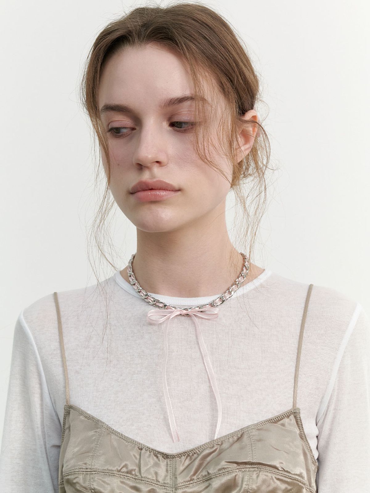 러브미몬스터(LOVE ME MONSTER) Bebe Sheer Ribbon Chain Necklace (L241MNK090)