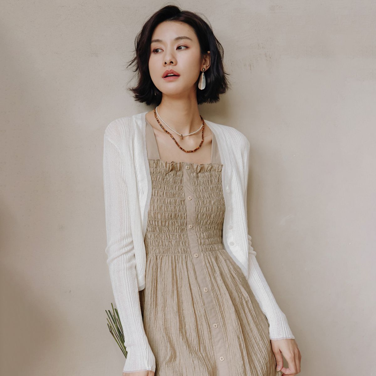 랭썬(LANGSON) LS_Wrinkle white cardigan