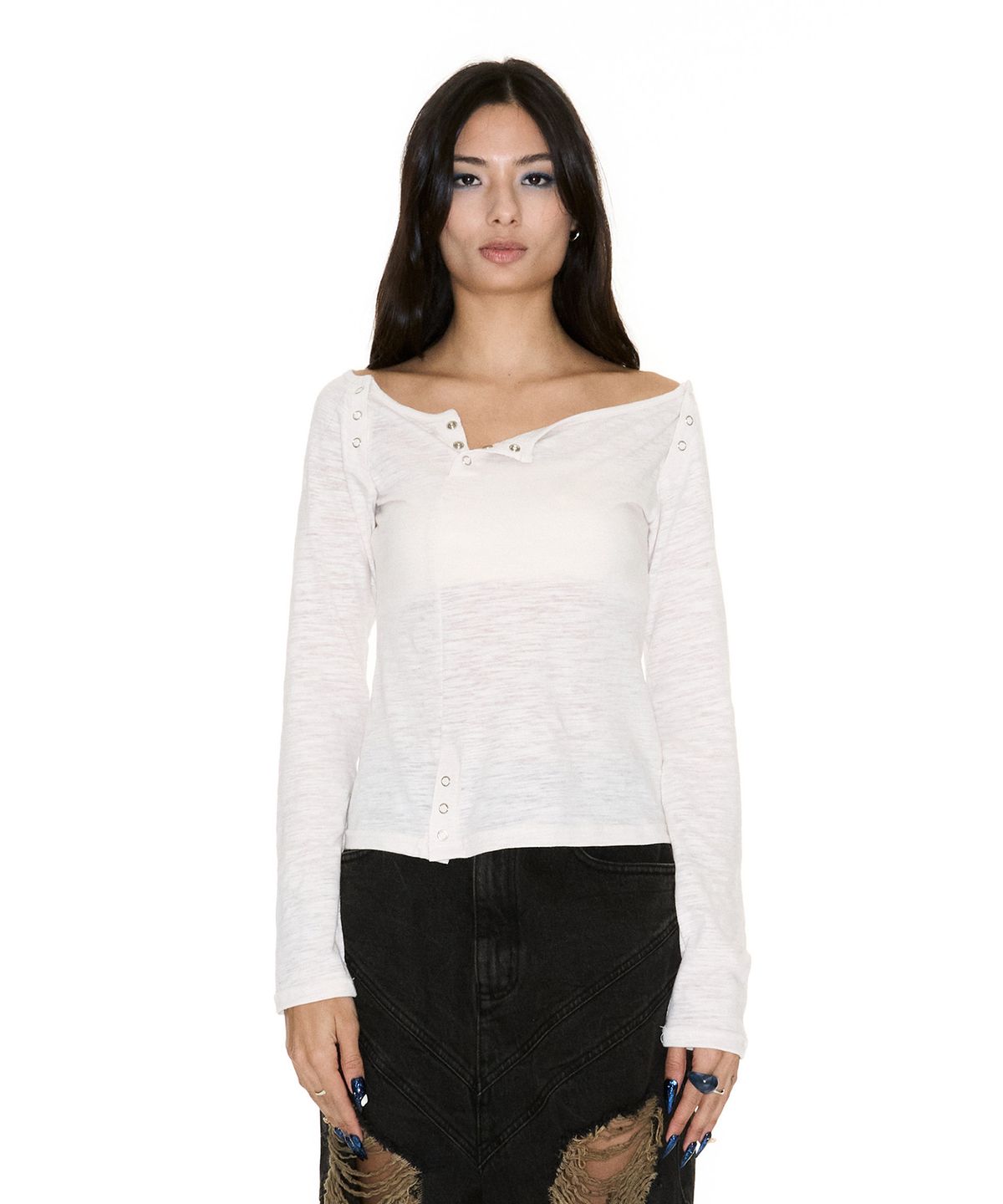 쎄쎄쎄(SETSETSET) SLIT SNAP T-SHIRT IVORY