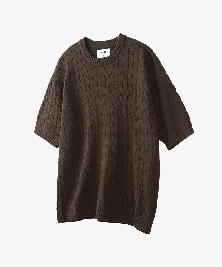 클래식 케이블 라운드넥 하프 니트 (BROWN)