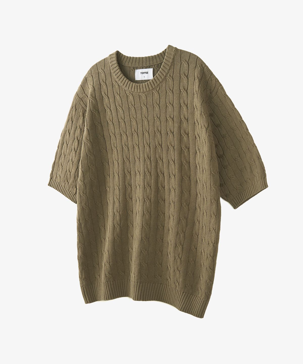 토피(TOFFEE) 클래식 케이블 라운드넥 하프 니트 (KHAKI BEIGE)
