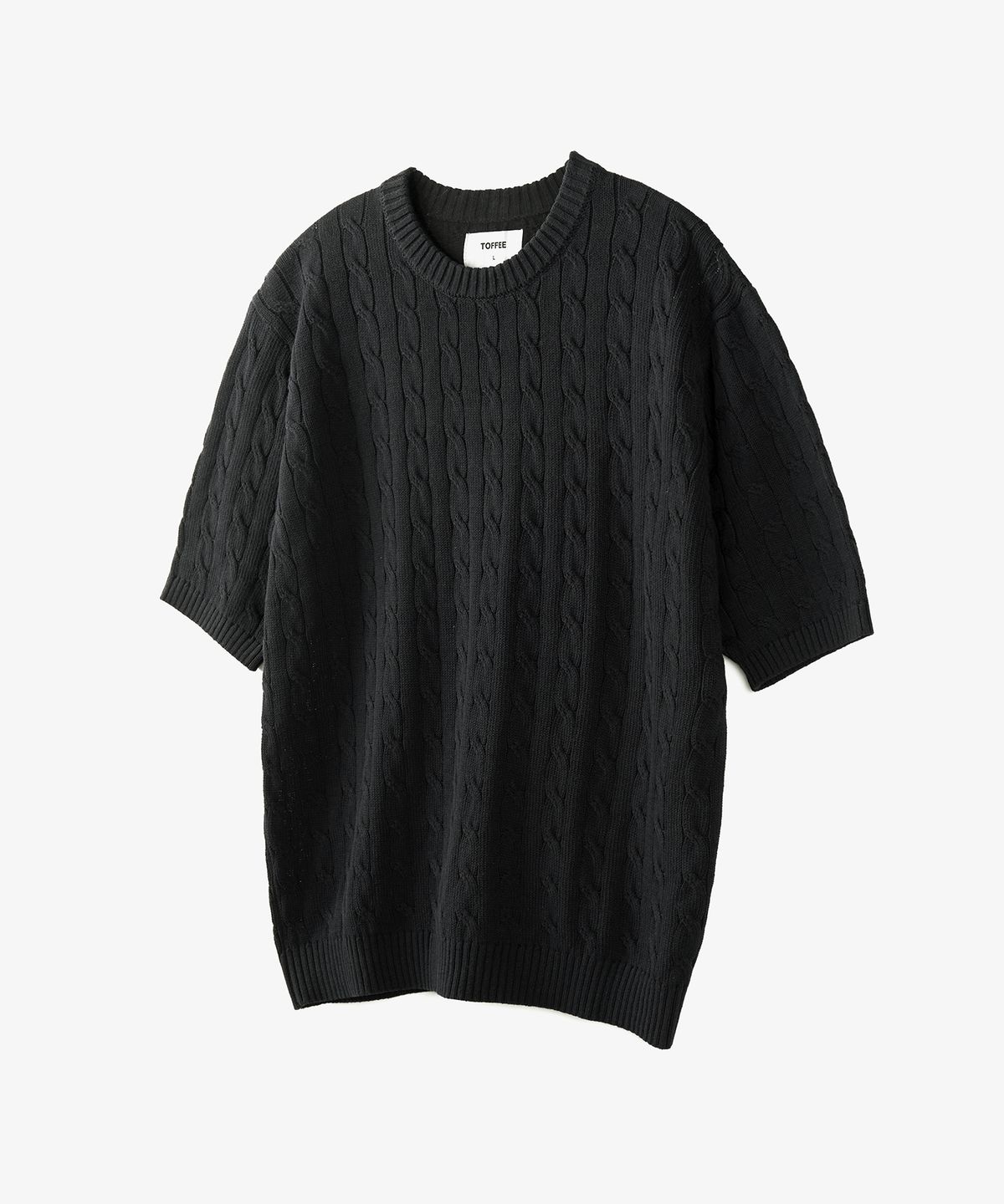 토피(TOFFEE) 클래식 케이블 라운드넥 하프 니트 (BLACK)