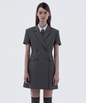 Jenn Half-Sleeve Suit Jacket Dress - Grey