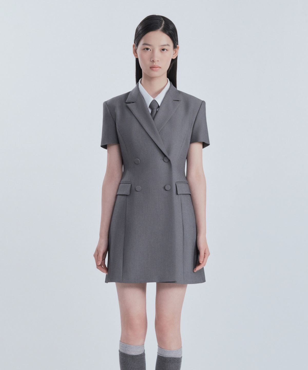 마우솔레움(MAU SOLEUM) [기장 선택] Jenn Half-Sleeve Suit Jacket Dress - Grey
