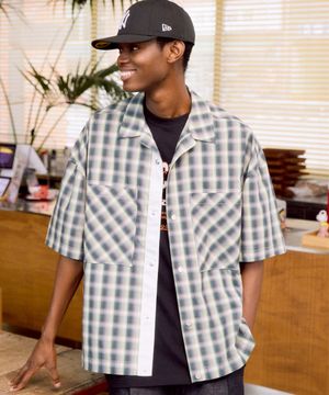 Ombre Check Half Sleeve Shirt (TEAL GREEN)