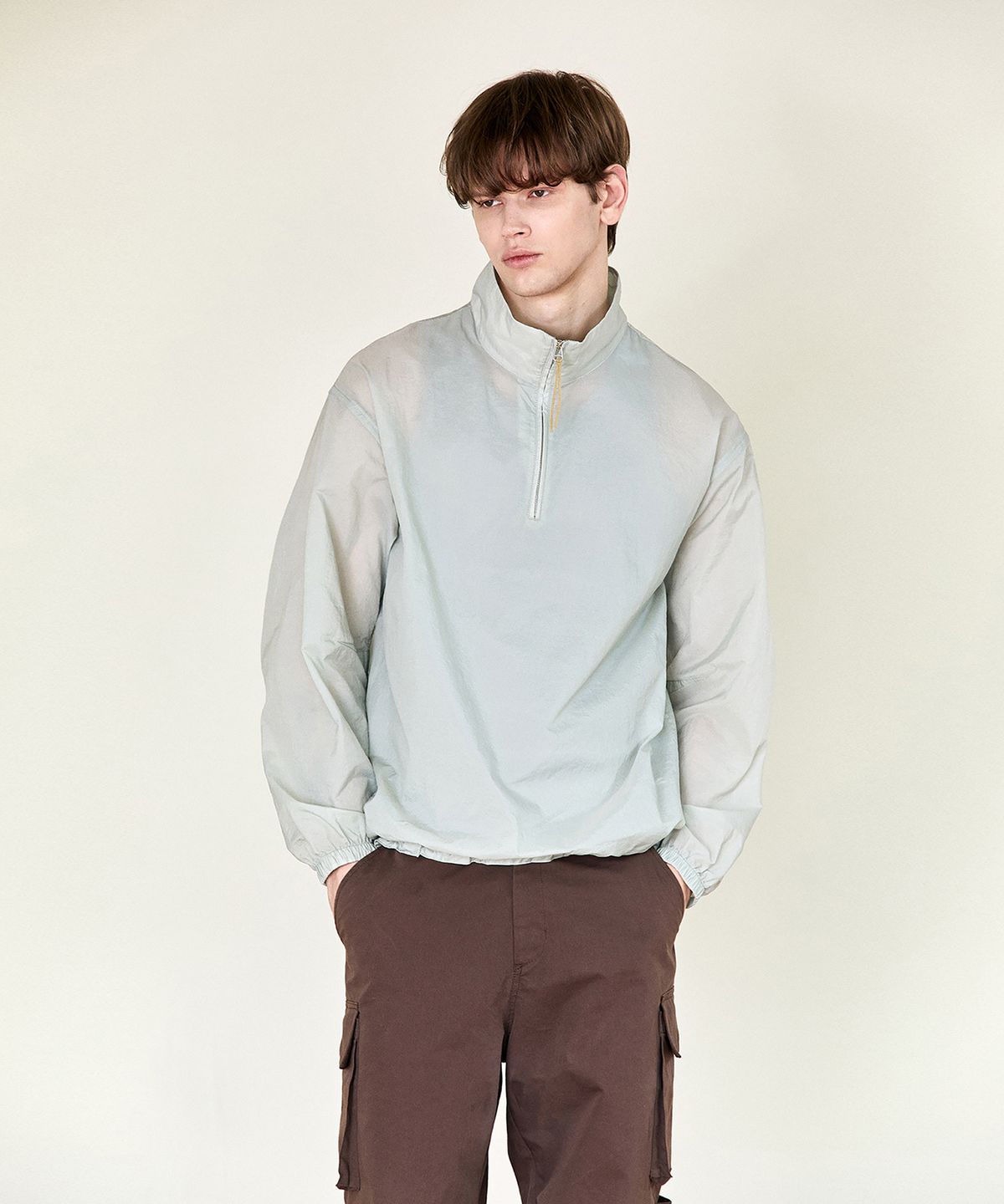 호이테(HEUTE) LOW SHIRRING HALF ZIP UP (GREY)