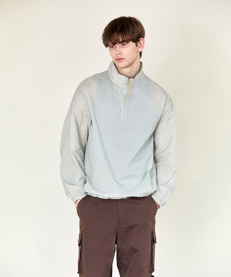 LOW SHIRRING HALF ZIP UP (GREY)