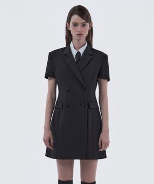 Jenn Half-Sleeve Suit Jacket Dress - Black