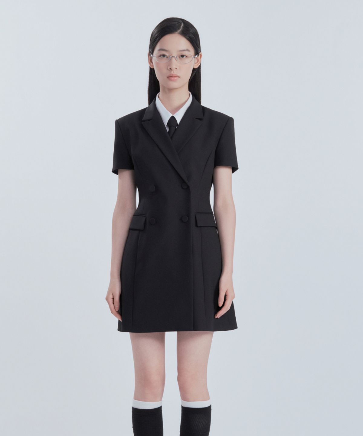 마우솔레움(MAU SOLEUM) [기장 선택] Jenn Half-Sleeve Suit Jacket Dress - Black