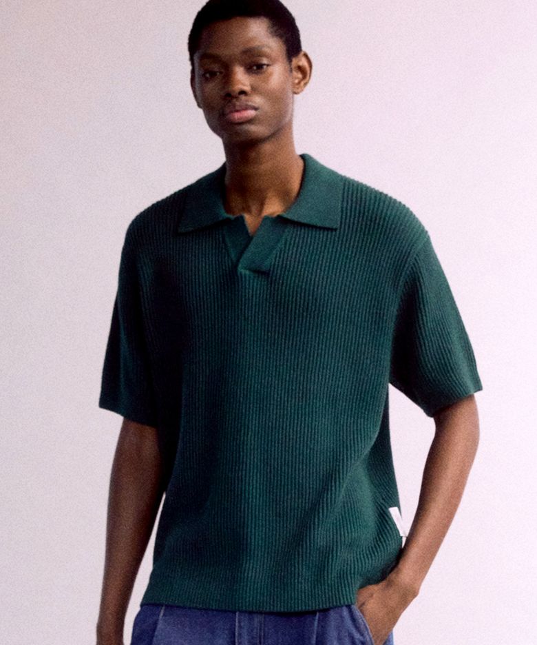 Crochet Open Collar Sweater (DARK GREEN)