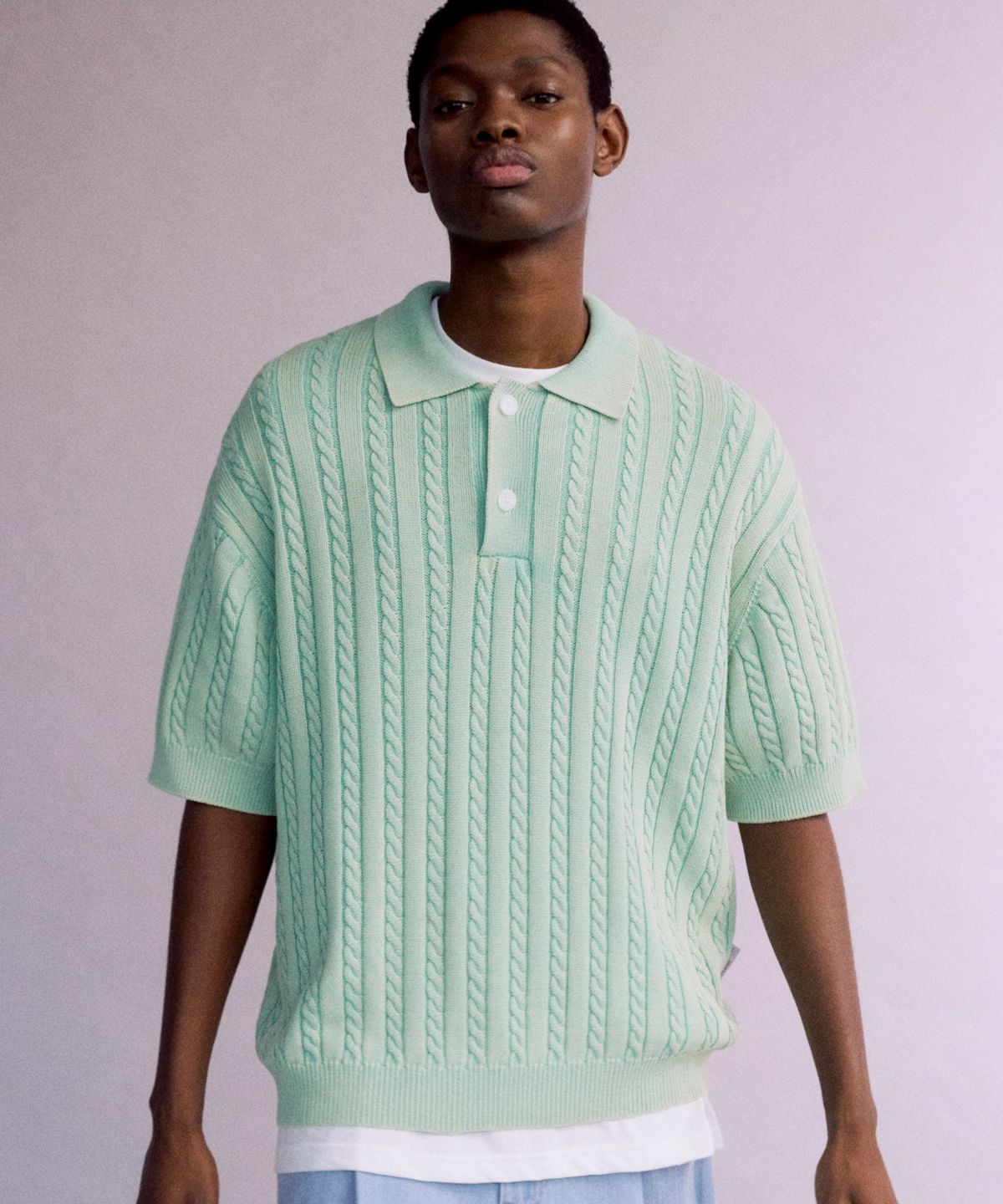디써티원(DTHIRTYONE) Washed Cable Sweater (PASTEL GREEN)