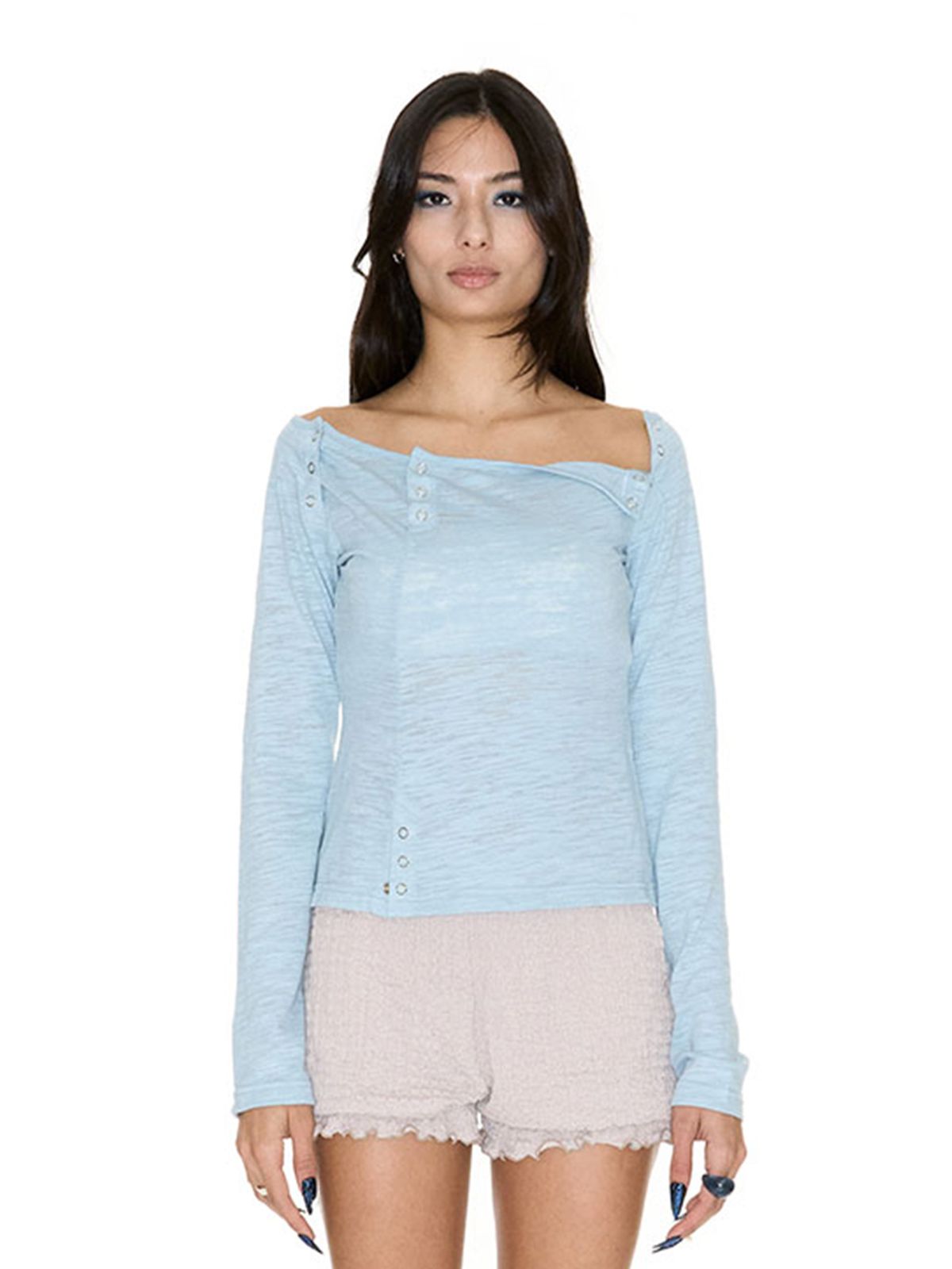쎄쎄쎄(SETSETSET) SLIT SNAP T-SHIRT SKY BLUE