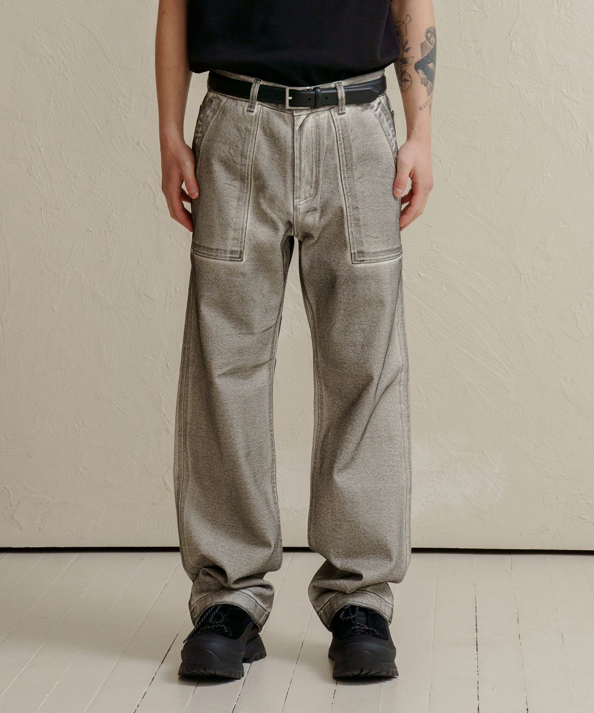 덴메이드(DENMADE) DEN06291 Black Coating Fatigue Pants Wide Fit