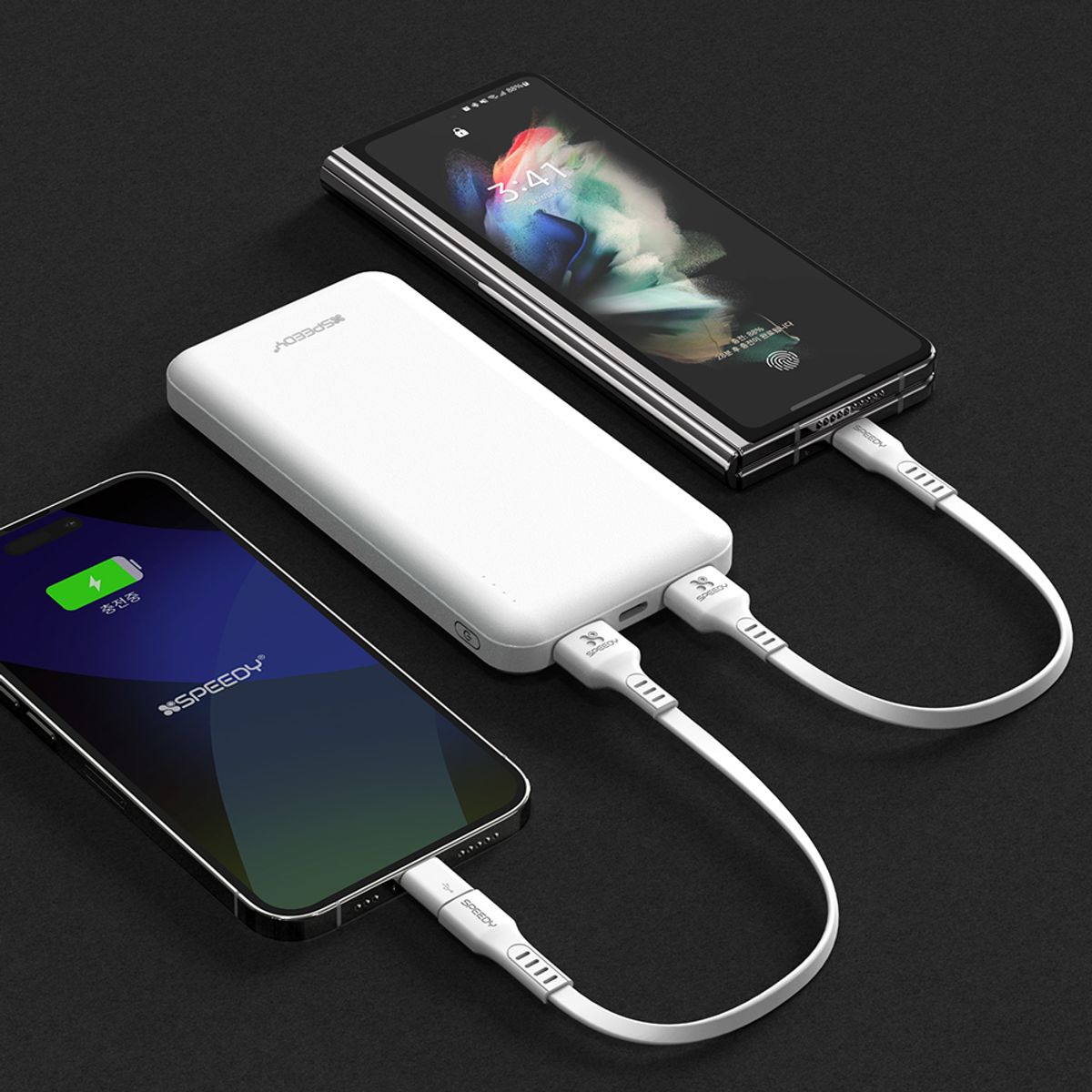 스피디(SPEEDY) 슬림듀얼 10000mAh 보조배터리 (C타입 케이블+8핀 젠더)