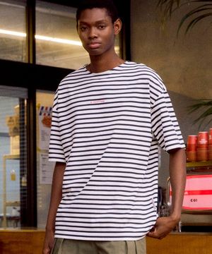 Pinstripe Embroidered T-shirt (ROYAL NAVY)