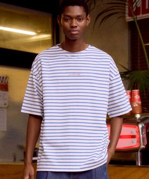 Pinstripe Embroidered T-shirt (OCEAN BLUE)