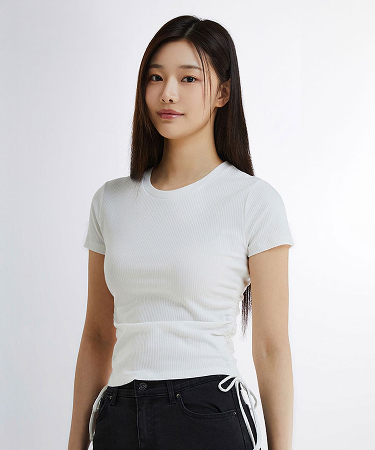 스파오(SPAO) [코튼스판] 셔링 반팔 티셔츠_SPRWE25G17