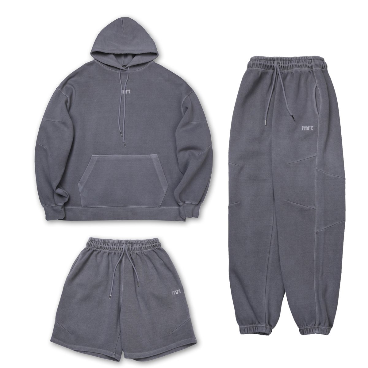 마르트(MARRT) [SET] (긴바지 OR 반바지 선택) 피그먼트 라인핀턱 셋업-라이트그레이