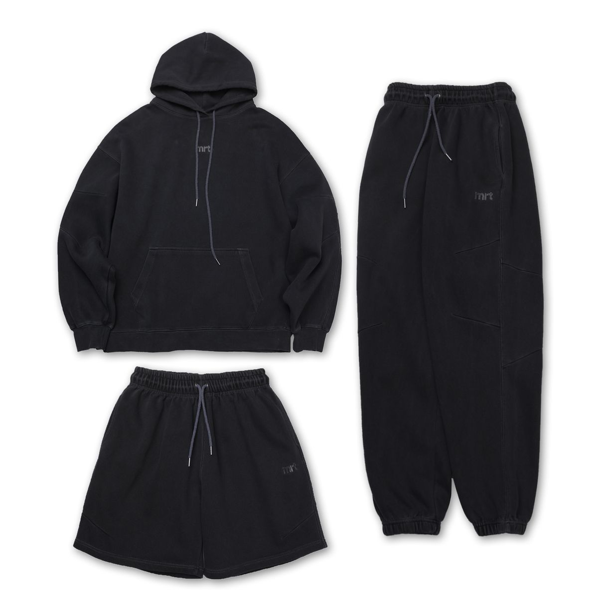 마르트(MARRT) [SET] (긴바지 OR 반바지 선택) 피그먼트 라인핀턱 셋업-차콜
