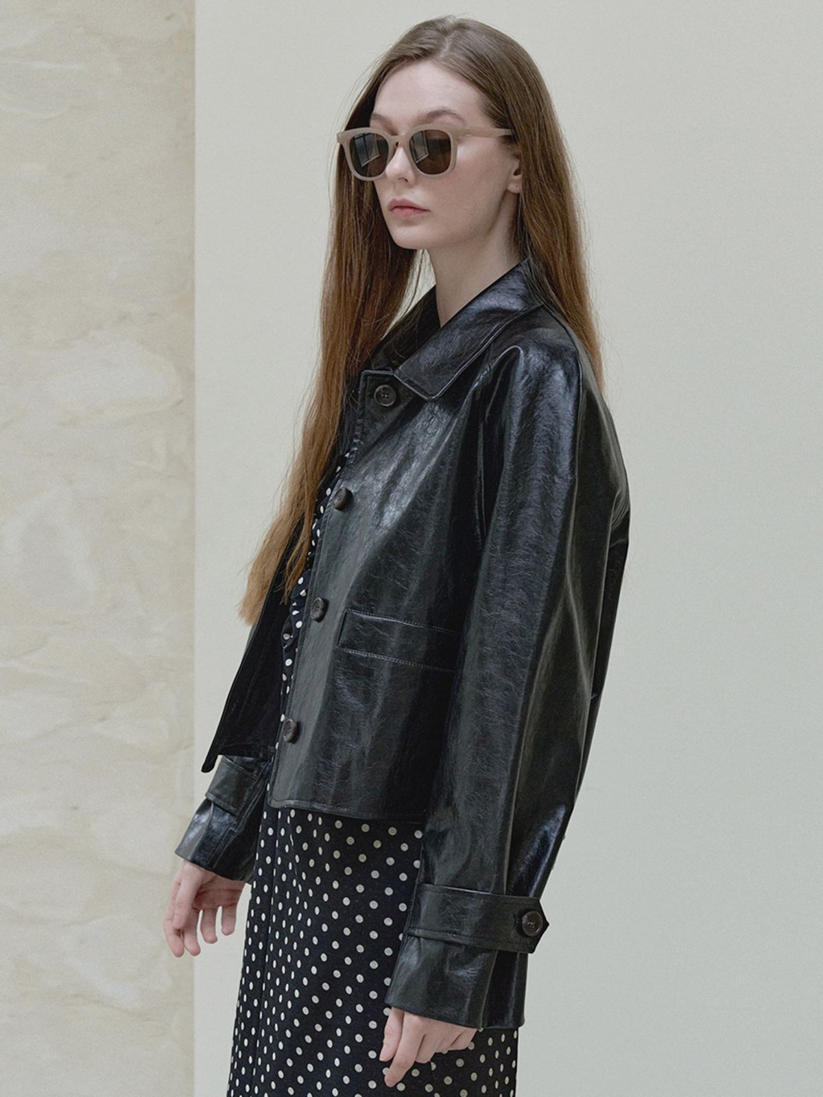 아방(AVANT-G) Fake Leather Trucker Jacket - black