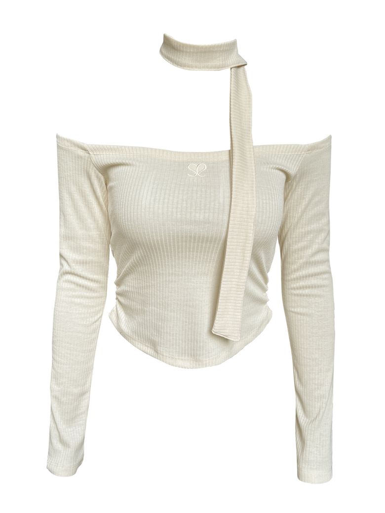 JENNIE OFF-SHOULDER LOGO TOP PALE YELLOW