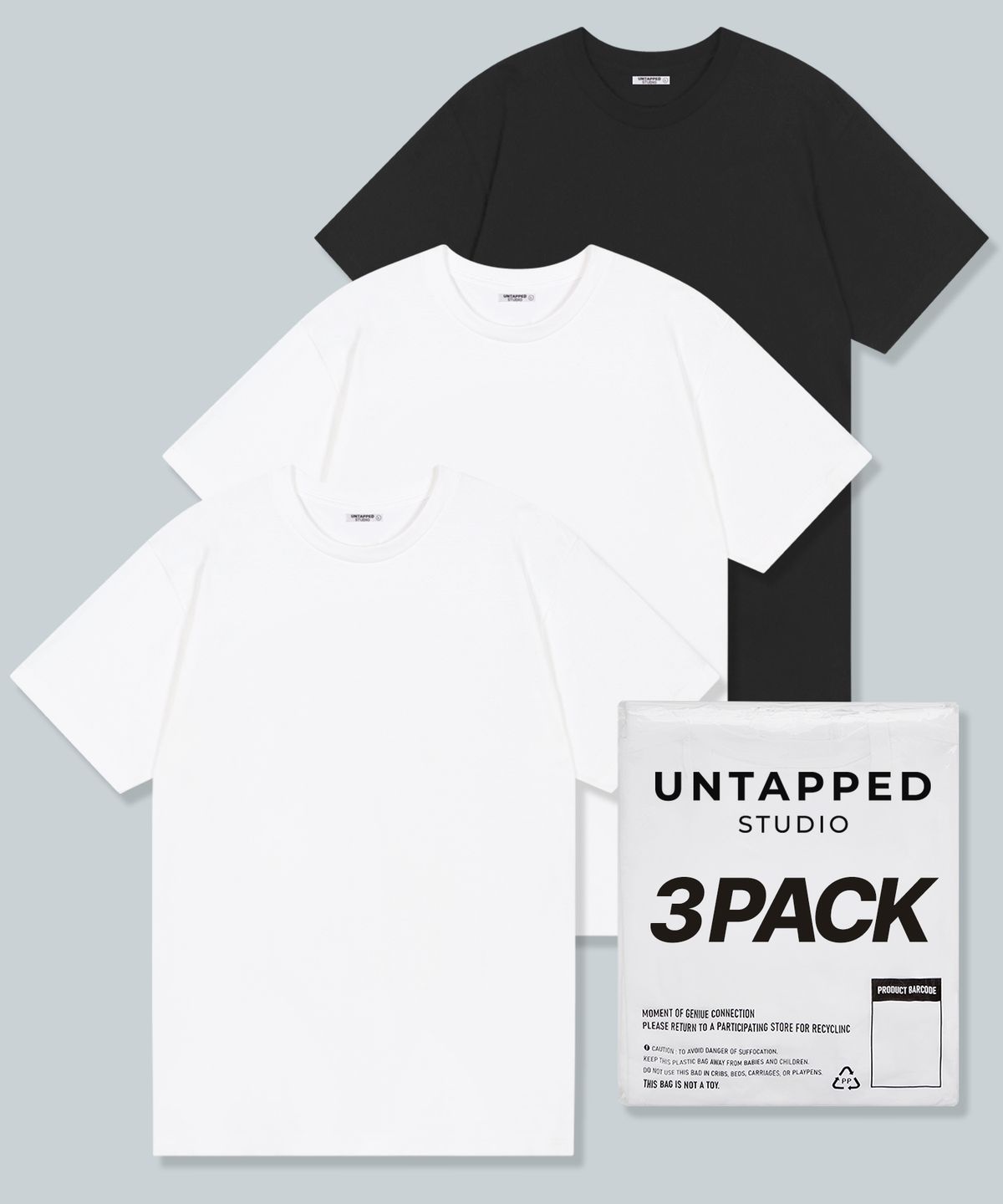 언탭트 스튜디오(UNTAPPED STUDIO) [3PACK]퓨어코튼 24수  롱기장 레이어드 무지 반팔 티셔츠