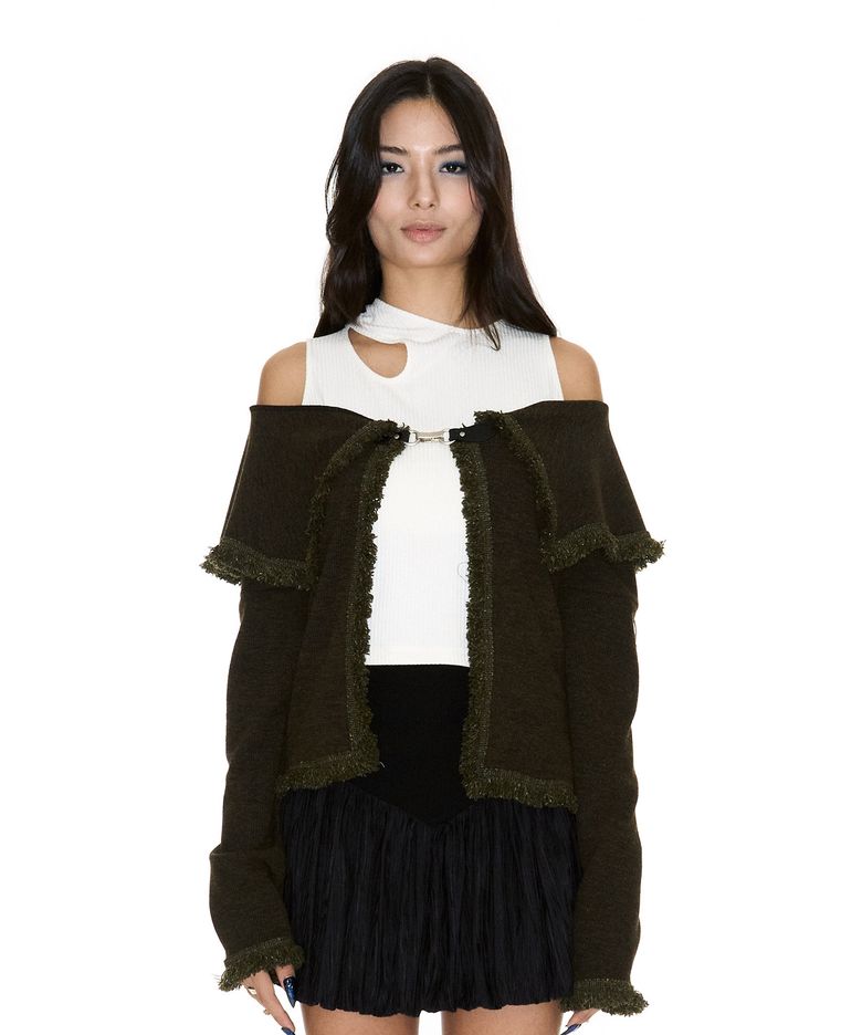 TOT OFF-SHOULDER CARDIGAN KHAKI